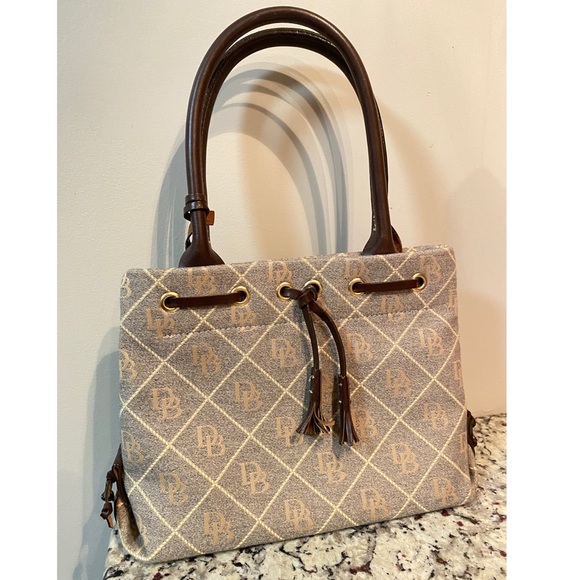 Dooney and Bourke Signature Mini Tassel Leather/Canvas Tote Handbag - Picture 1 of 6